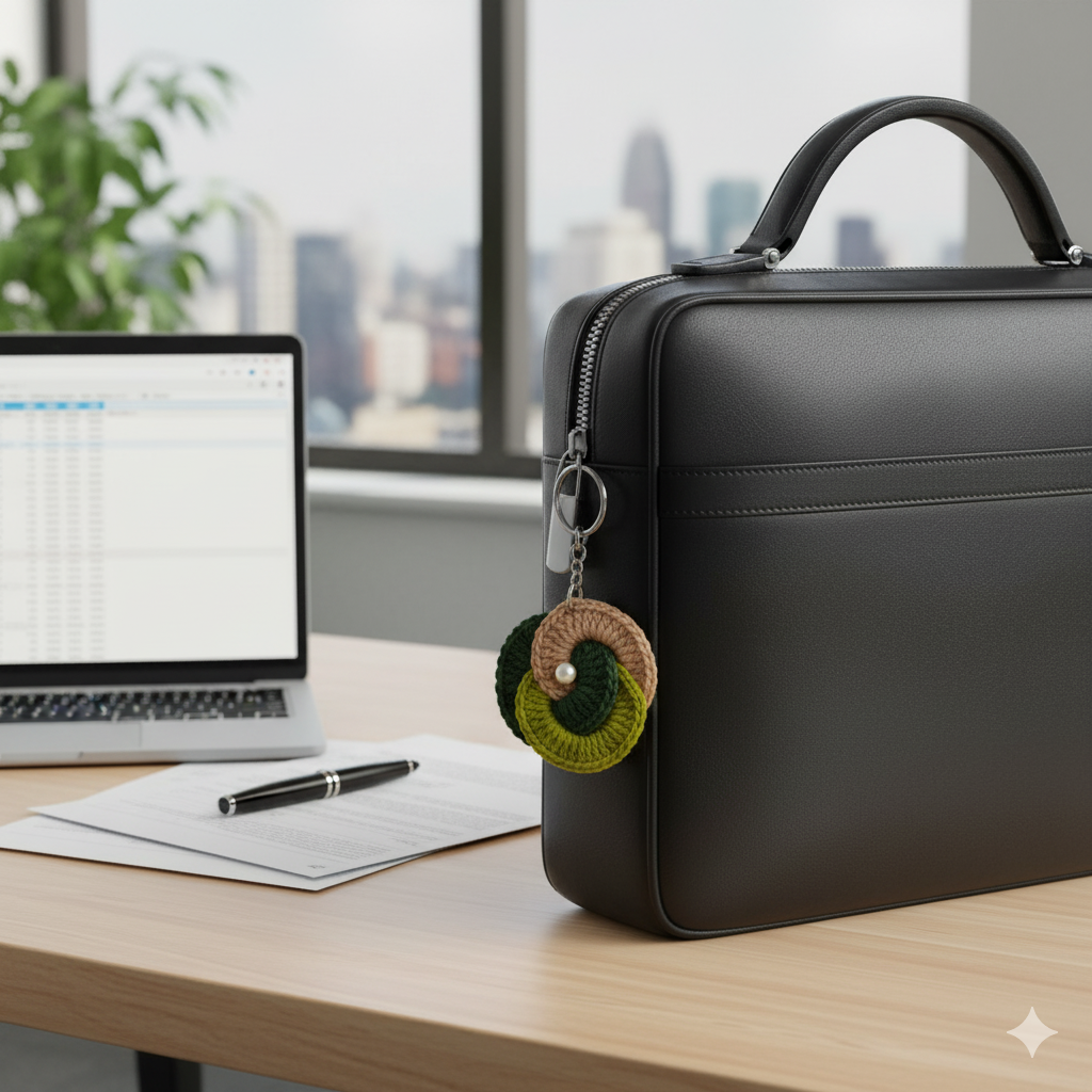 Earthy Swirl Crochet Keychain with Pearl