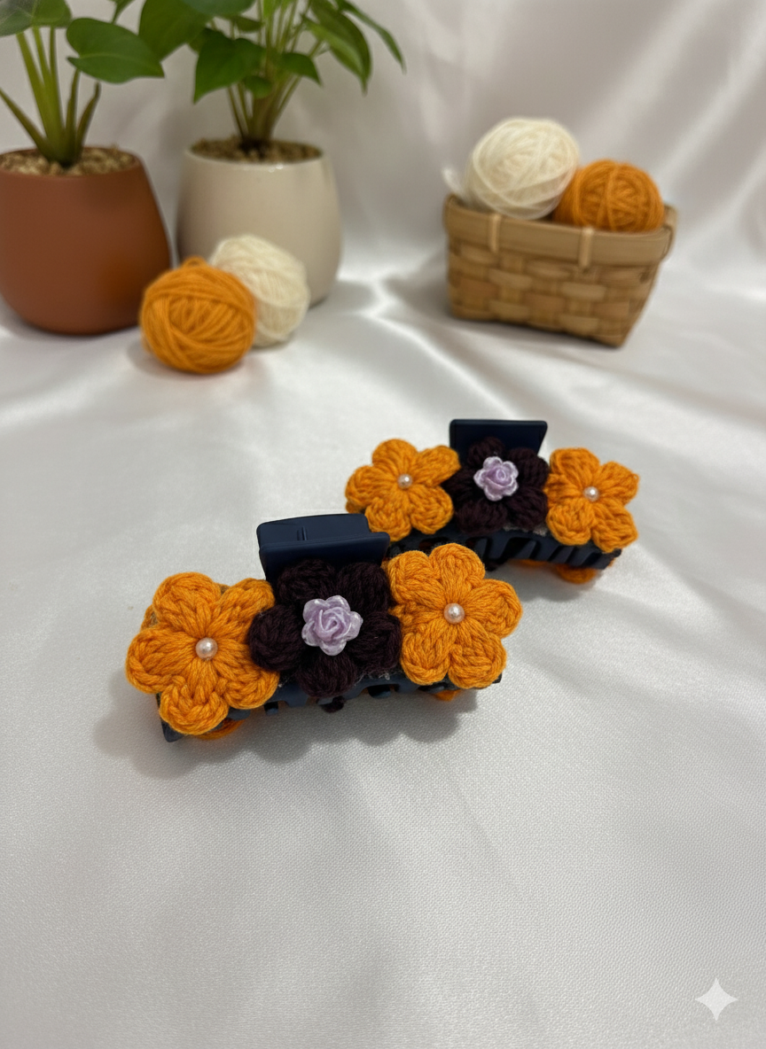 Handmade Floral Crochet Hair Claw Clip