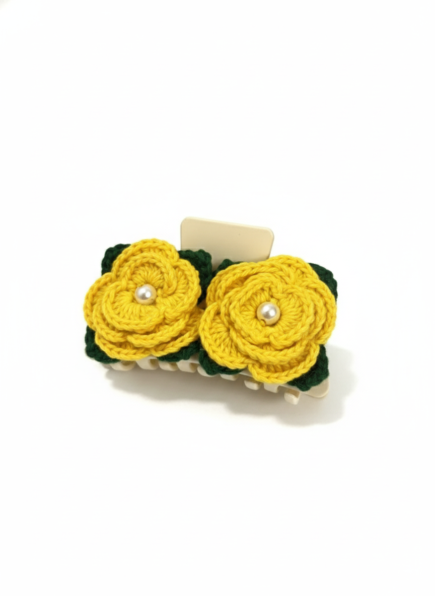 Handmade Yellow Floral Crochet Hair Claw Clip