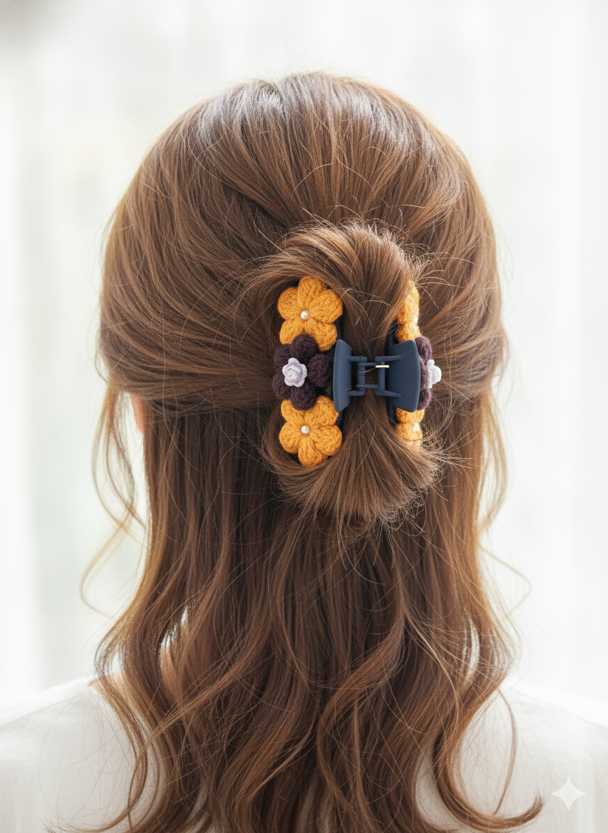 Handmade Floral Crochet Hair Claw Clip
