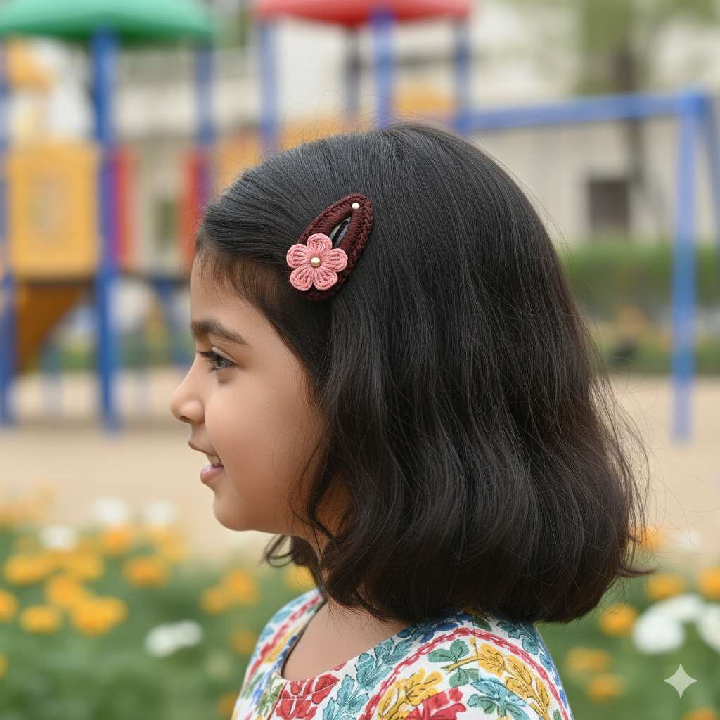 Handmade Pink Floral Crochet Hair Clip (Pair of 2)