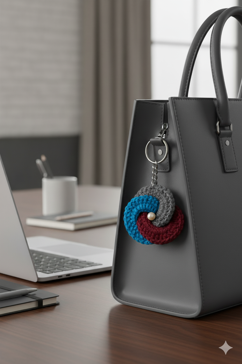 Tricolor Swirl Crochet Keychain with Pearl