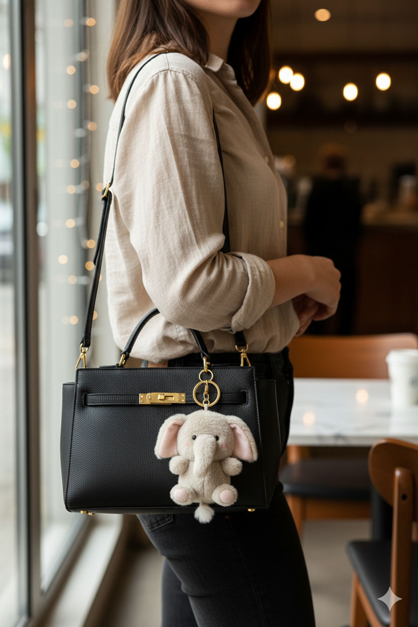 Furry Elephant Plush Bag Charm/Keychain