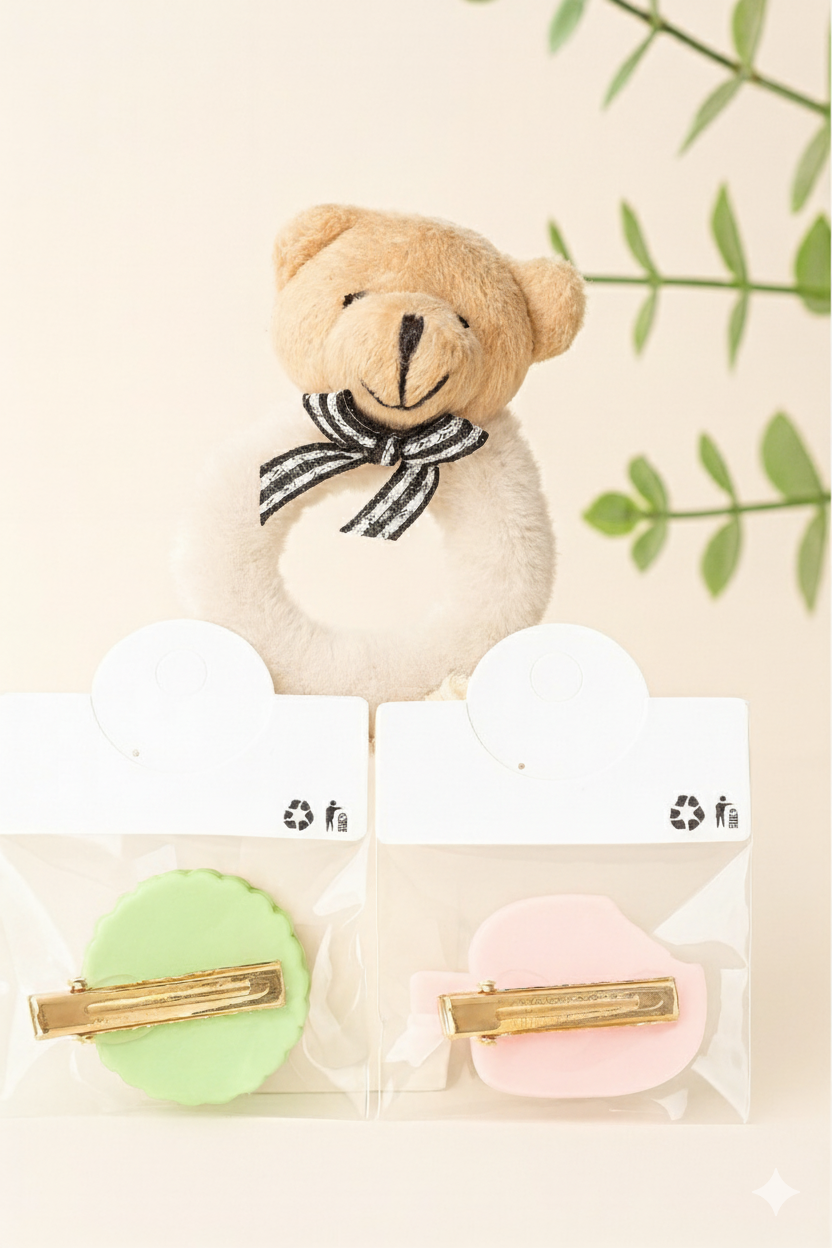 Teddy Scrunchie & Ice Cream Hair Clips Set (Pack OF 9)