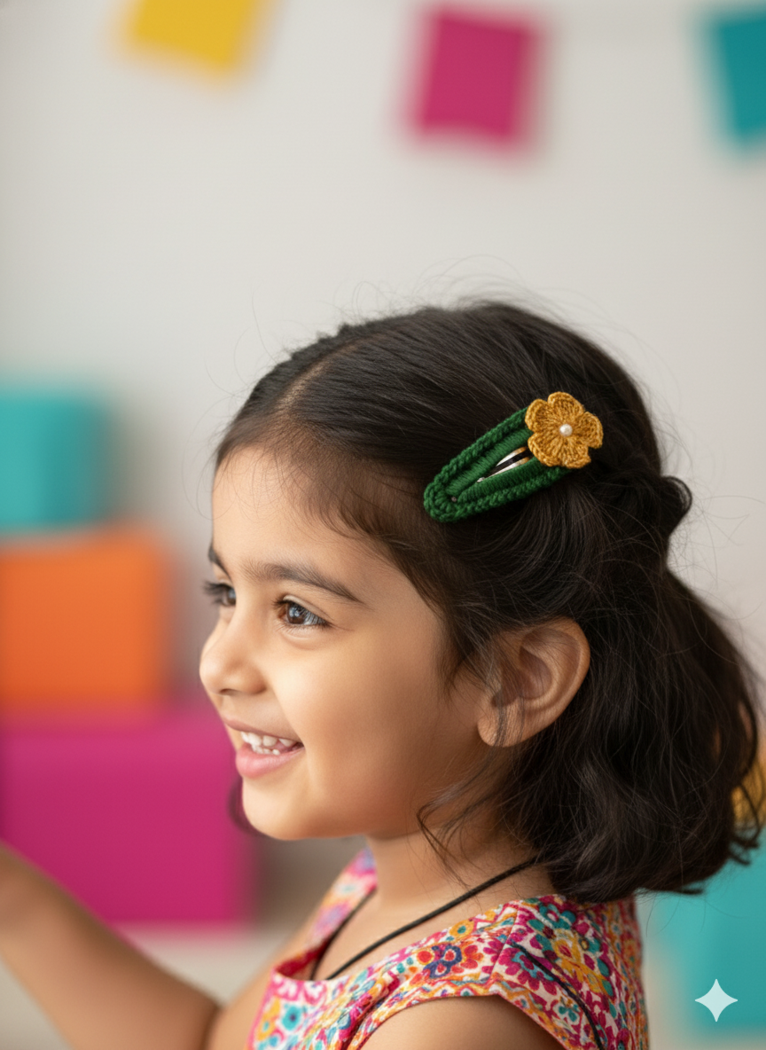 Handmade Mustard Yellow Floral Crochet Hair Clip (Pair of 2)