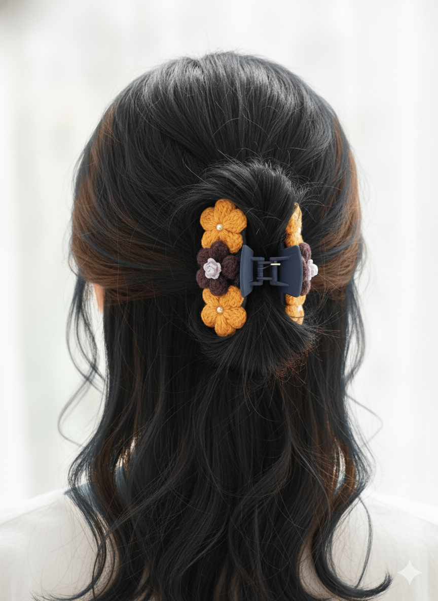 Handmade Floral Crochet Hair Claw Clip
