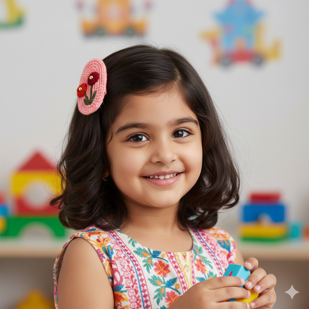 Pink Floral Embroidered Crochet Hair Clip