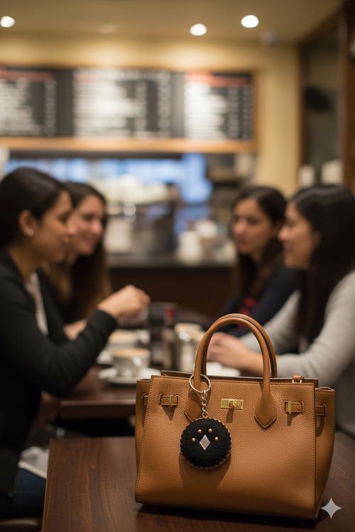 Black Crochet Mirror Work Keychain/Bag Charm