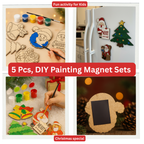 DIY Woodies Christmas Special Crafting Kit - 5 wood magnets, 6 painting colors and a brush