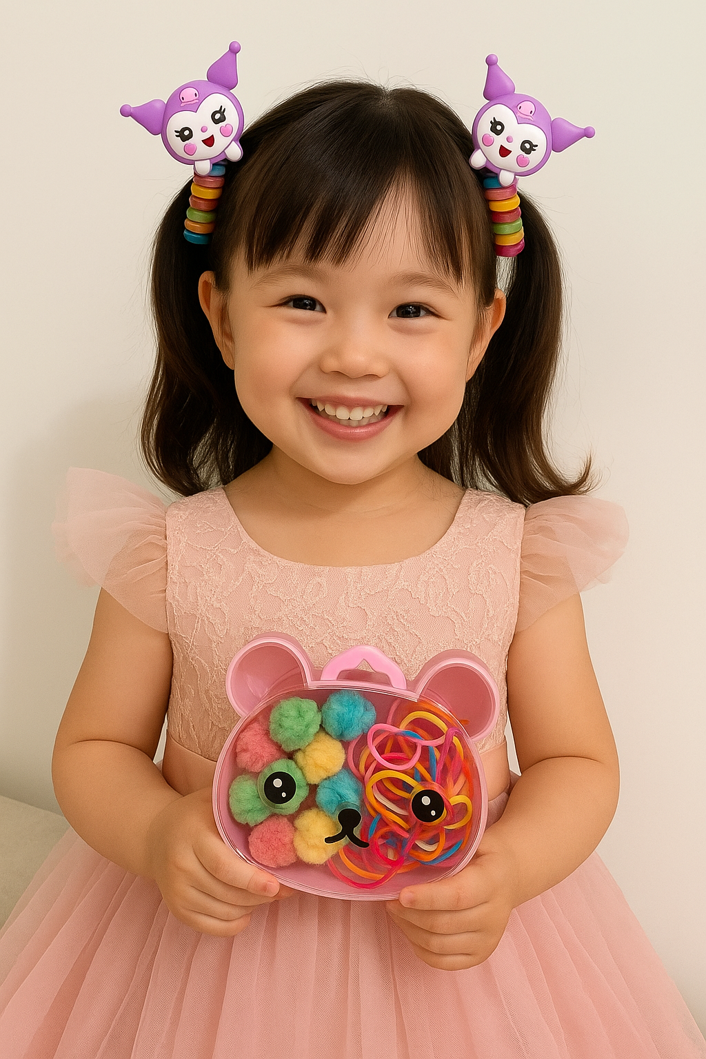 Kids Hair Accessory Set - Multicolor Rubber Bands, Hair Ties, small clutures & Cartoon spiral for Braids & Pigtails
