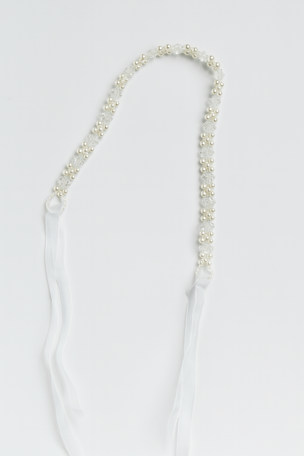 Whumies Pearl Party Tiara – White Beaded Hairband with Satin Ribbons for Girls | Fancy Hair Accessory