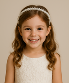 Pearl Party Tiara – White Beaded Hairband with Satin Ribbons for Girls | Fancy Hair Accessory