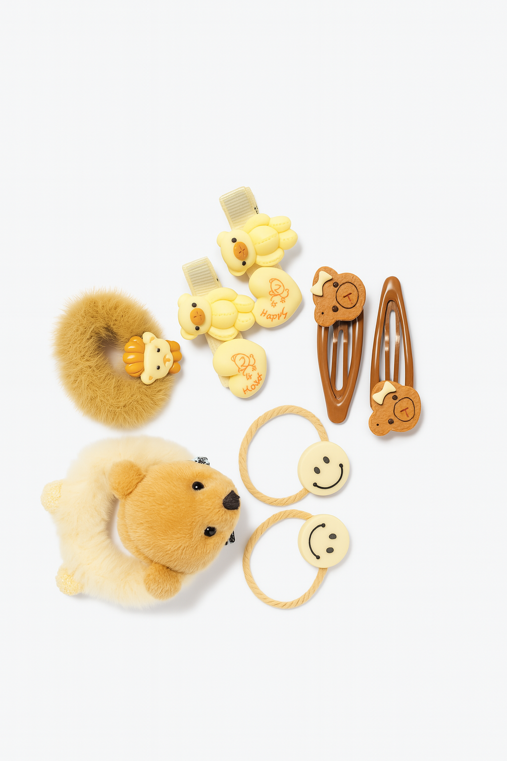 Whumies Cute Teddy & Bunny Hair Accessory Set for Girls – Designer Rubber Bands & Hair Clips for kids