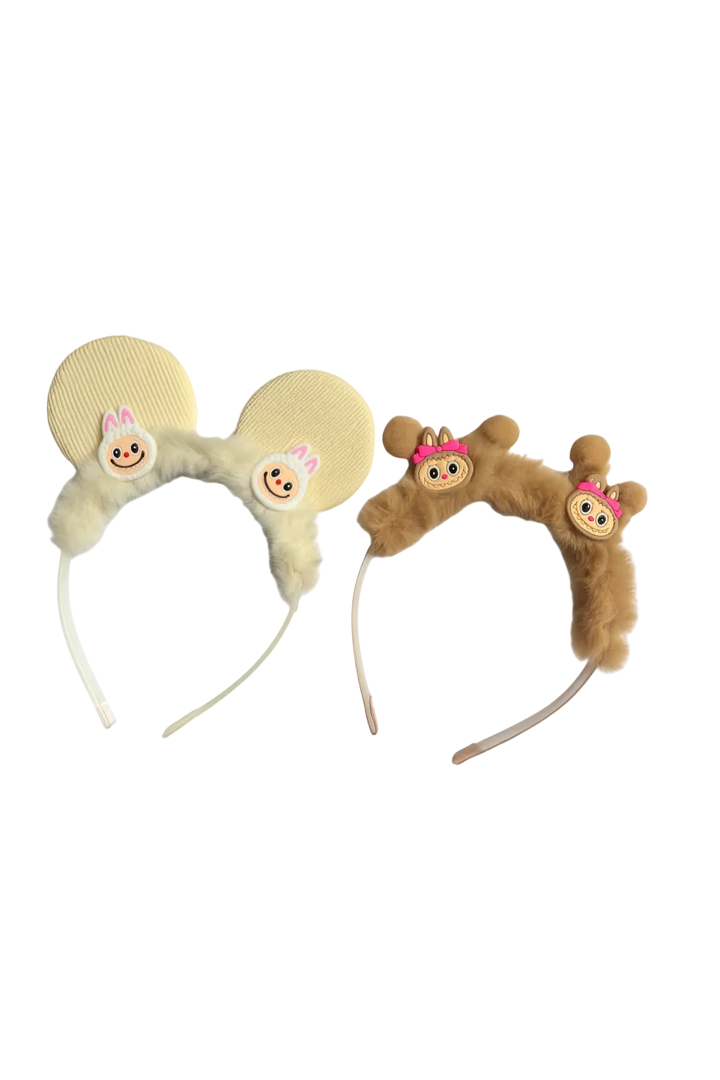 Two headbands with animal ears on a white background