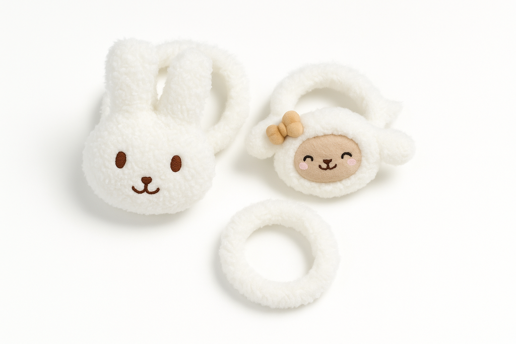 Whumies Fluffy Bunny Hair Accessory Duo – Plush Bunny hair tie & Cute Cartoon Hair Clip