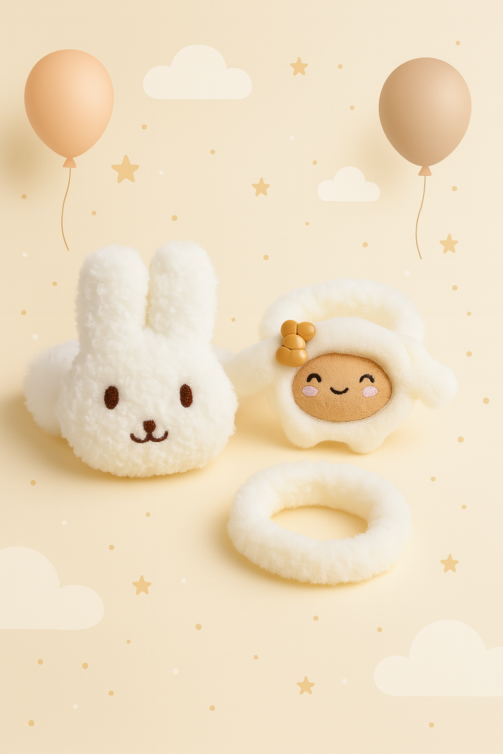 Whumies Fluffy Bunny Hair Accessory Duo – Plush Bunny hair tie & Cute Cartoon Hair Clip