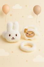 Fluffy Bunny Hair Accessory Duo – Plush Bunny hair tie & Cute Cartoon Hair Clip