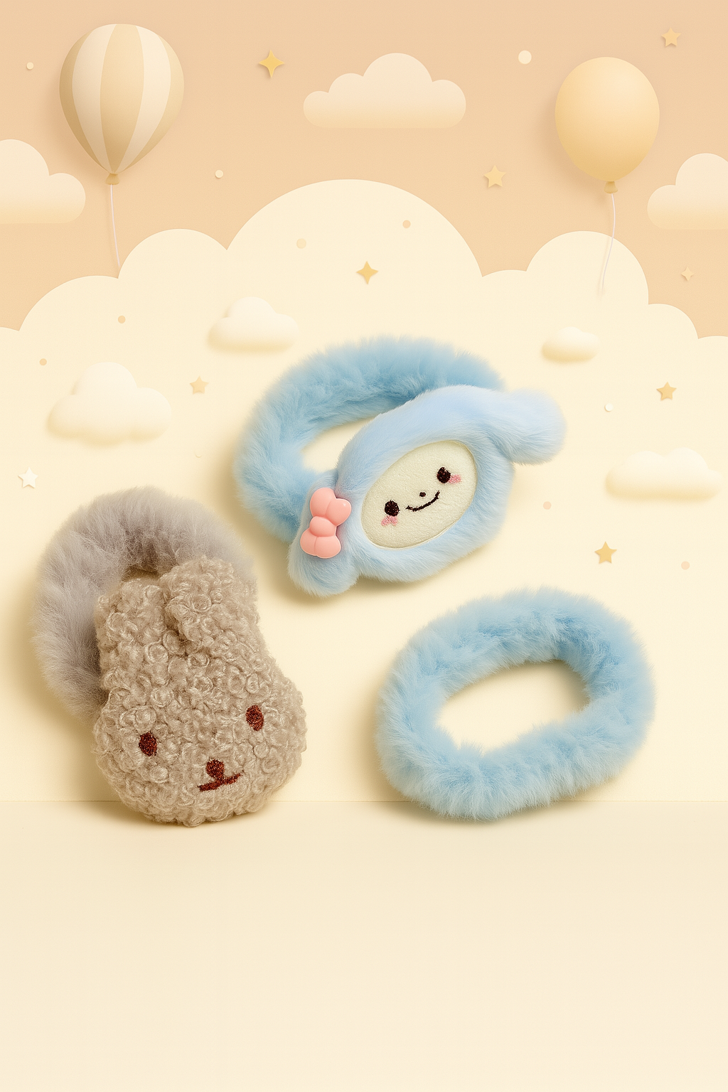 Whumies Fluffy Bunny Hair Accessory Duo – Plush Bunny hair tie & Cute Cartoon Hair Clip