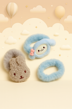 Fluffy Bunny Hair Accessory Duo – Plush Bunny hair tie & Cute Cartoon Hair Clip