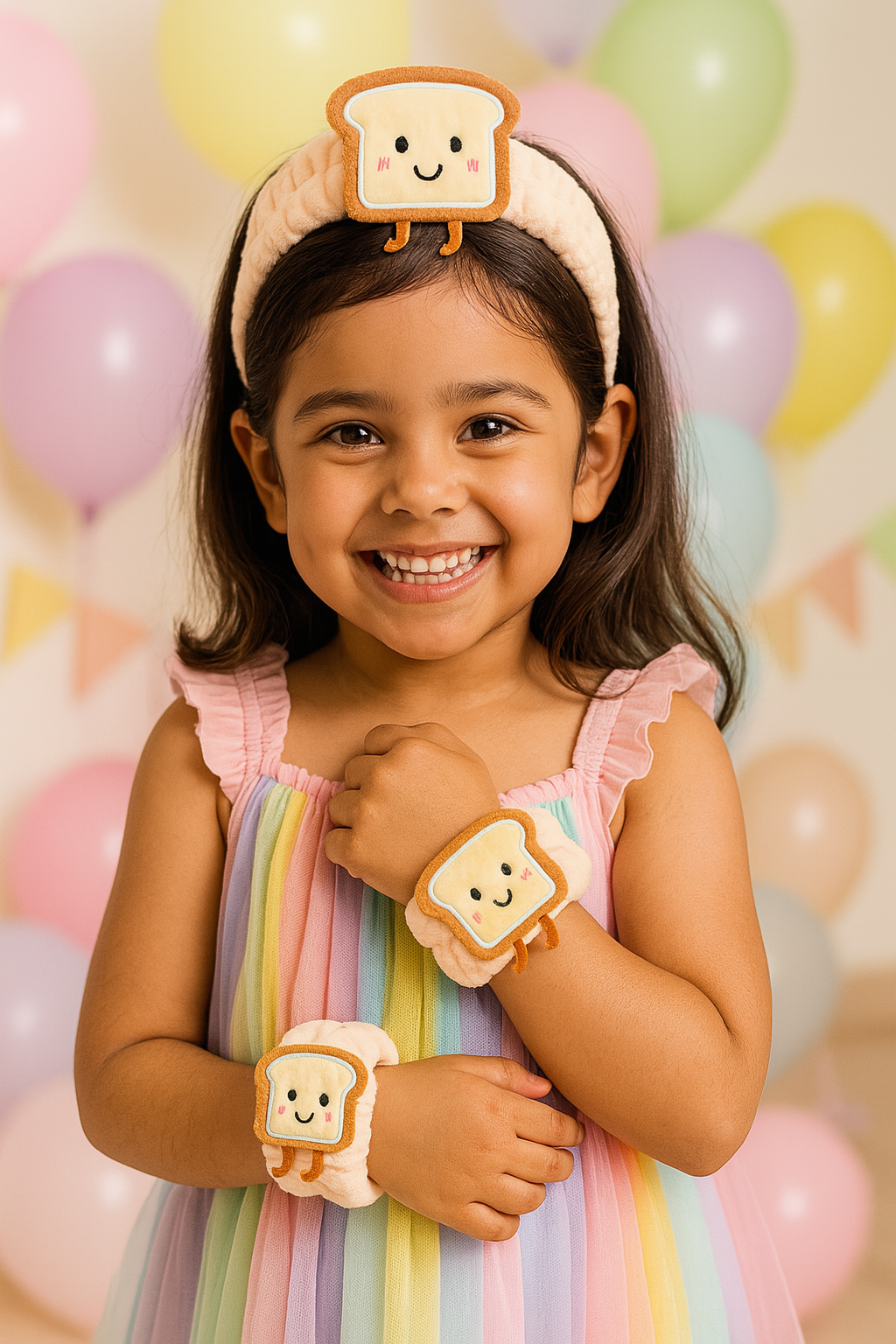 Cartoon Headband & Hand Band Set – Soft Hair & Wrist Bands