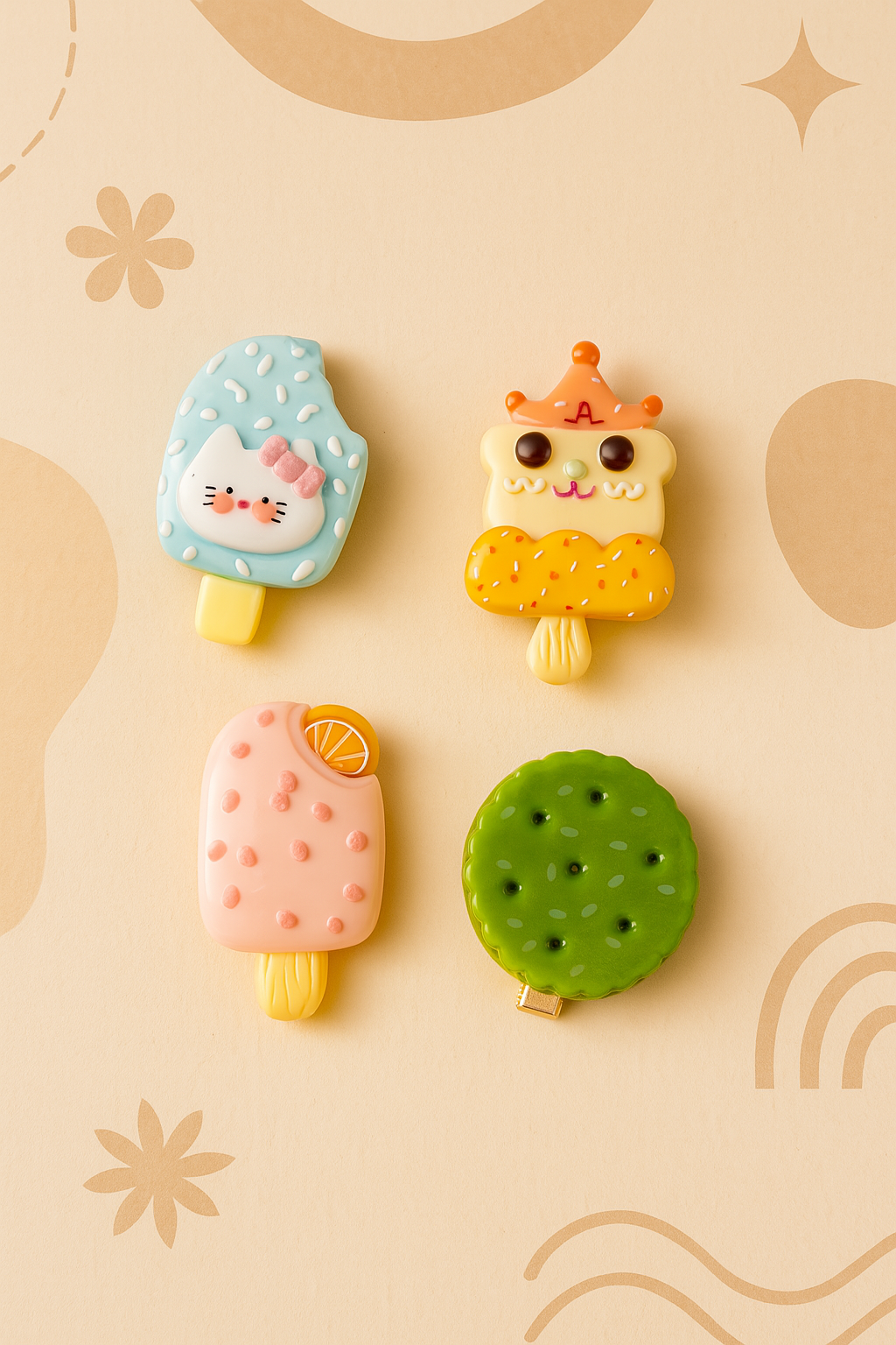 Whumies Set of 4 Cute Popsicle & Cookie Hair Clips