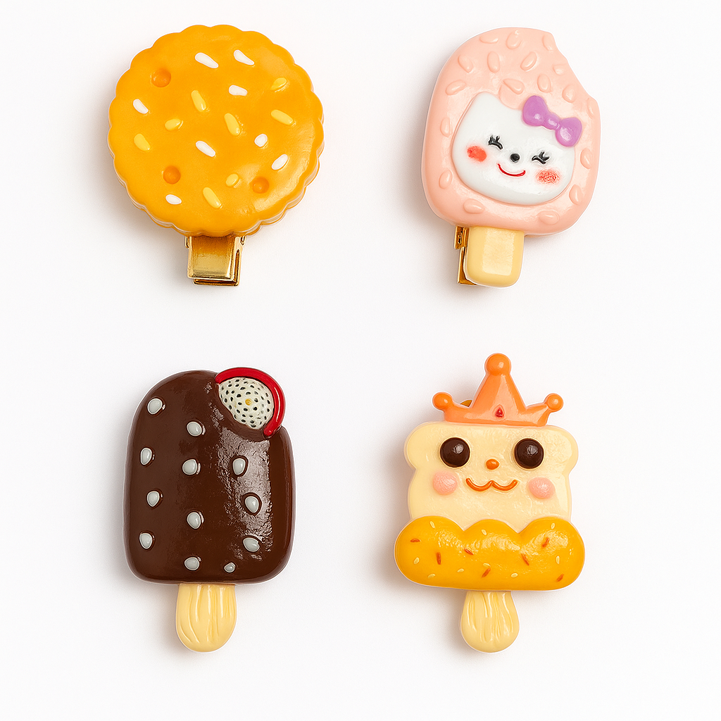 Whumies Set of 4 Cute Popsicle & Cookie Hair Clips