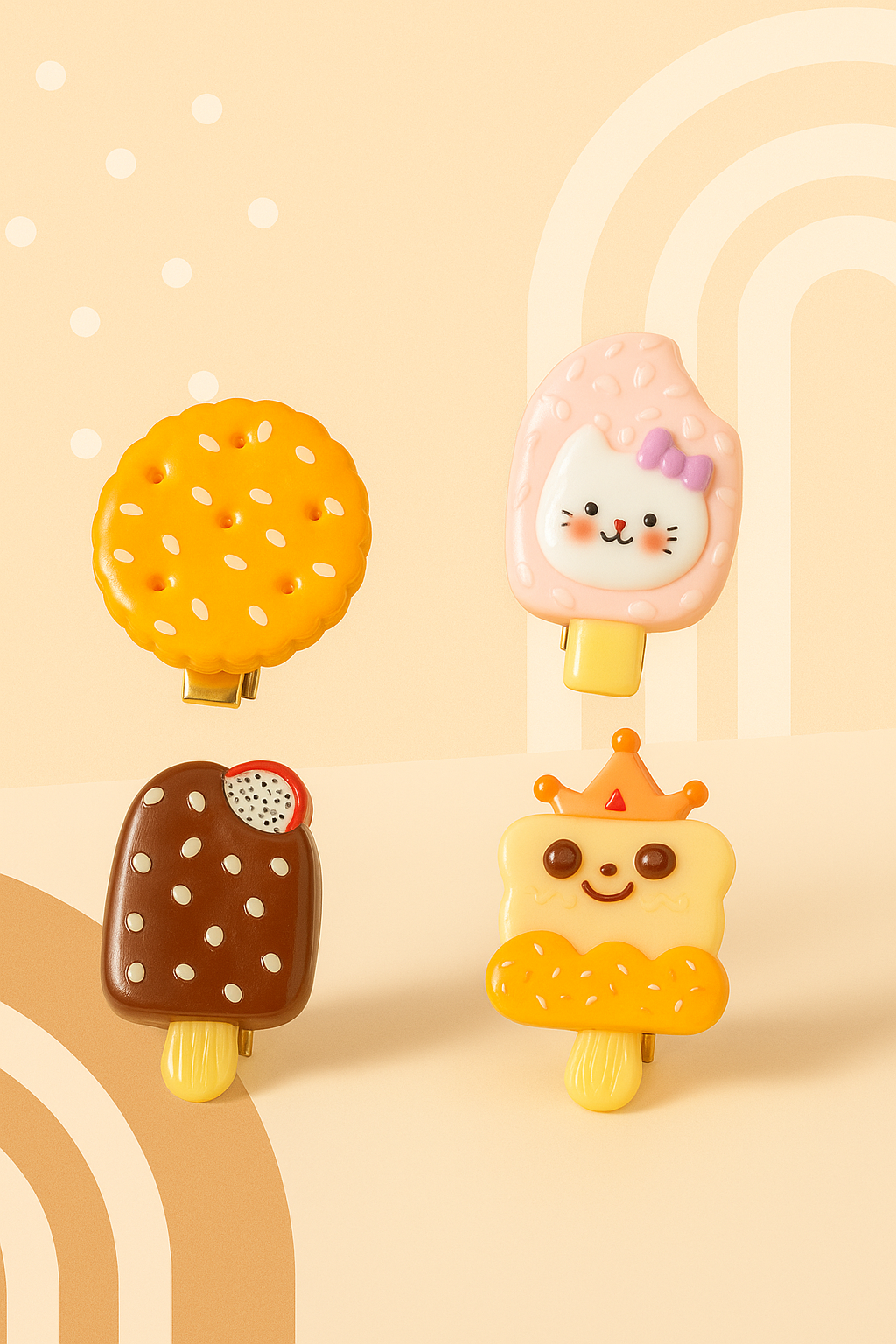 Set of 4 Cute Popsicle & Cookie Hair Clips