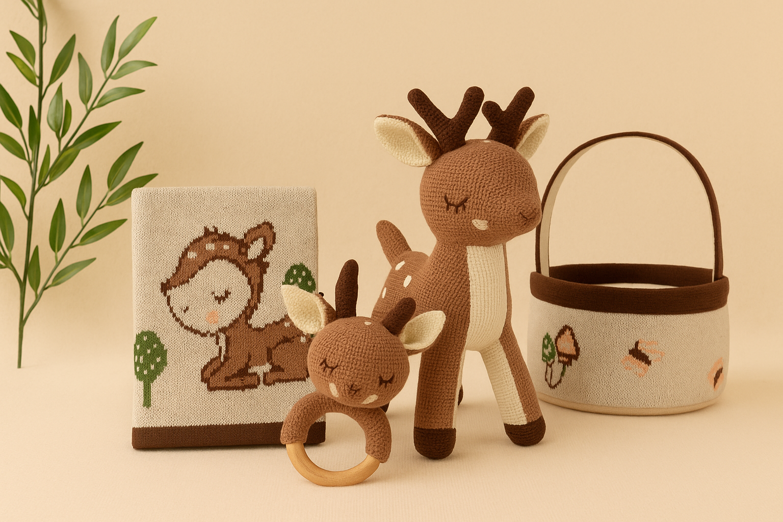 Whumies Knitted Deer Basket Gift Set | Premium Gift Set