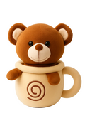 Brown teddy bear-shaped mug with a spiral design on a white background