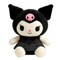 Plush toy with black head, pink skull, and white face on a white background