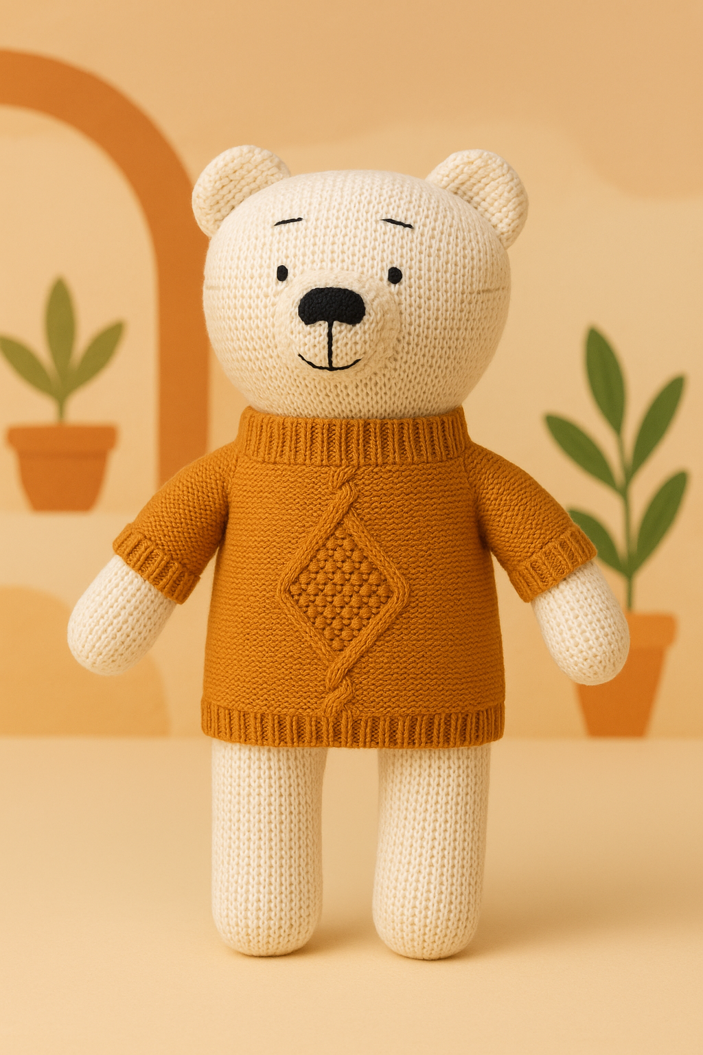Whumies Knitted Soft Bear Toy in Cozy Yellow Sweater