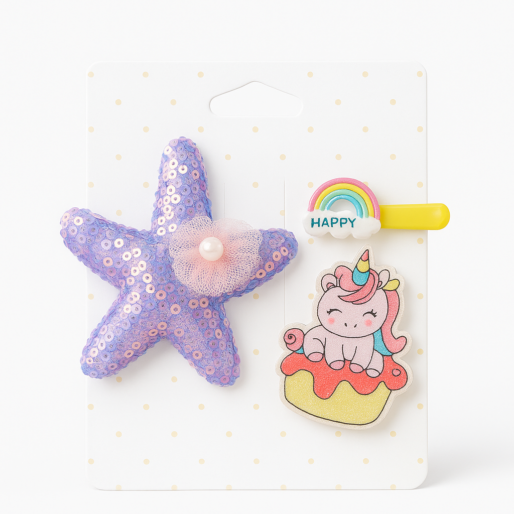 Whumies Baby Girl Hair Clips Set | Cute Star & Unicorn Design