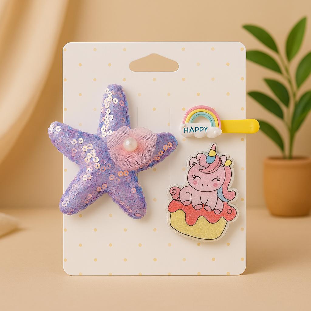 Whumies Baby Girl Hair Clips Set | Cute Star & Unicorn Design