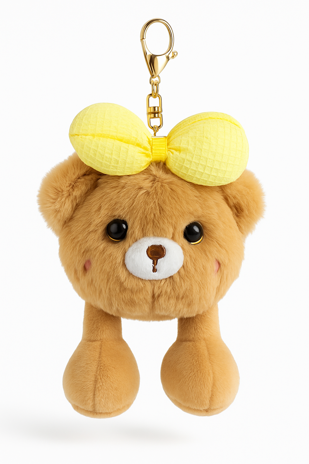 Teddy Bear Plush Keychain with Yellow Bow - Soft Toy Bag Charm