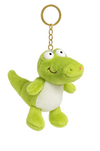 Green dinosaur plush keychain on a white background