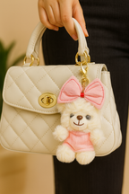 Plush Teddy Bear Keychain with Pink Bow & Sweater - Cute Bag Charm