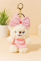 Plush Teddy Bear Keychain with Pink Bow & Sweater - Cute Bag Charm