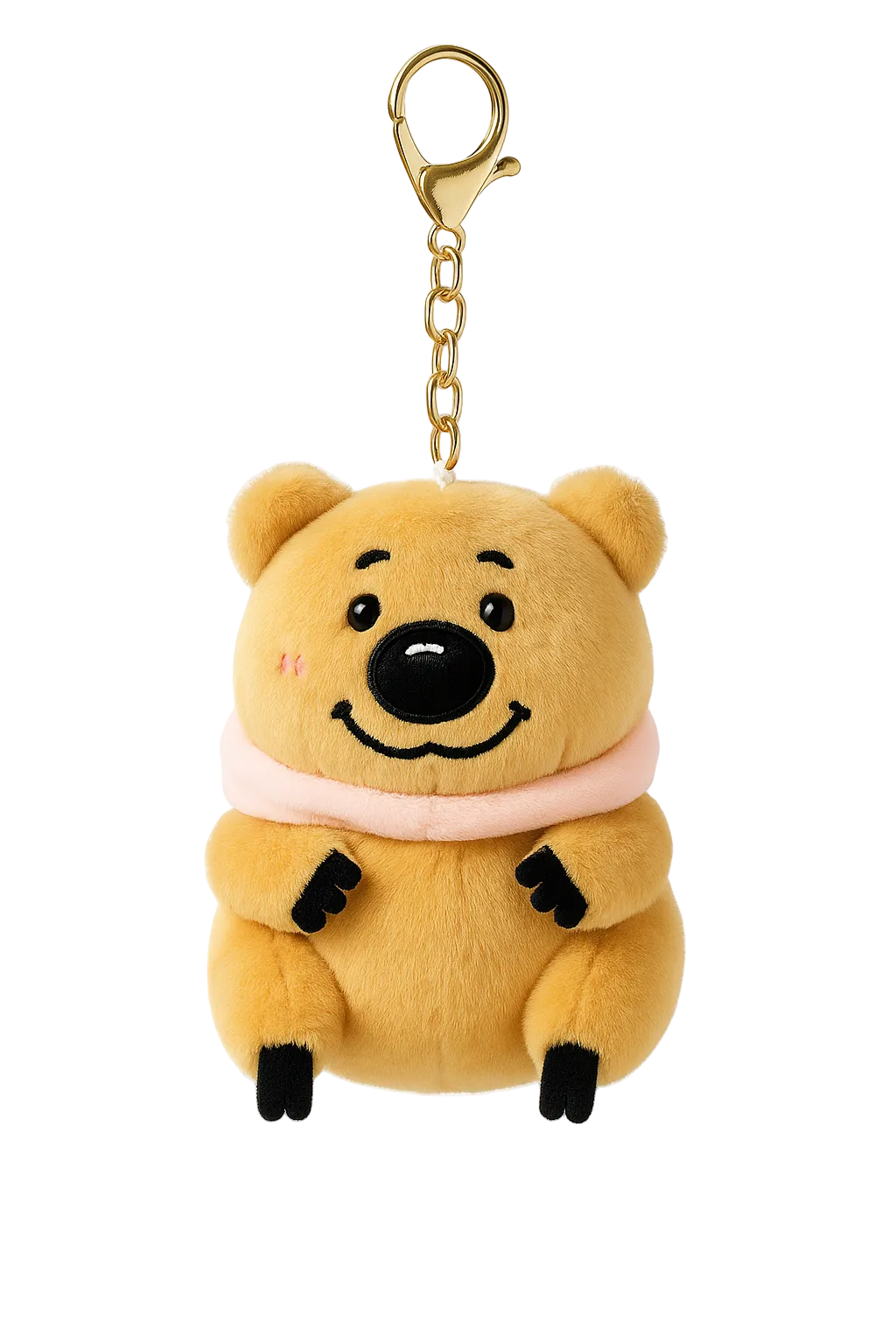 Plush bear keychain with a pink bow on a white background