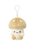 Plush mushroom charm with a smiling face on a white background