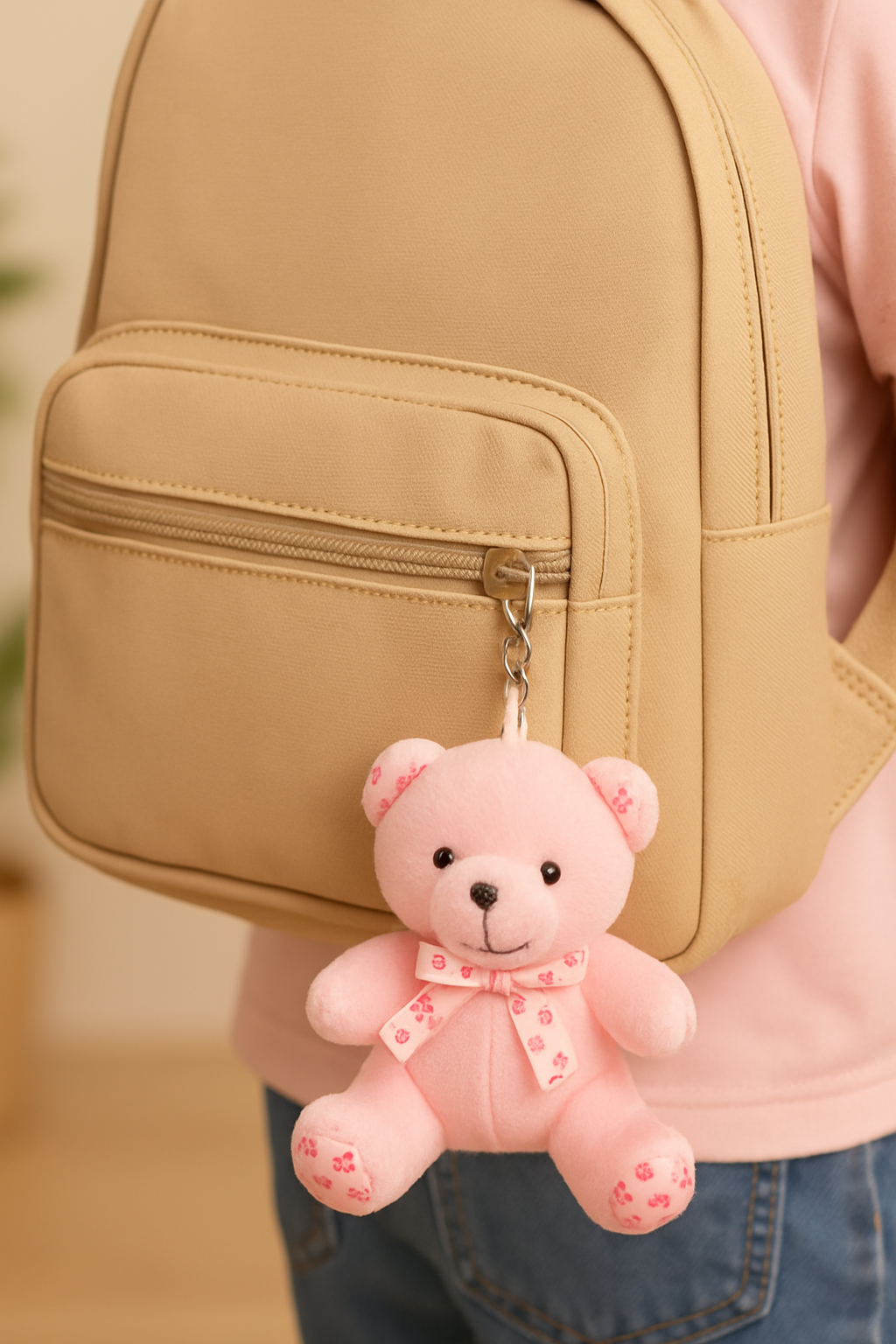Plush Pink Teddy Keychain
