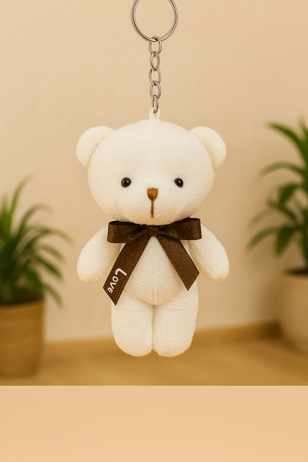 Plush White Teddy Keychain