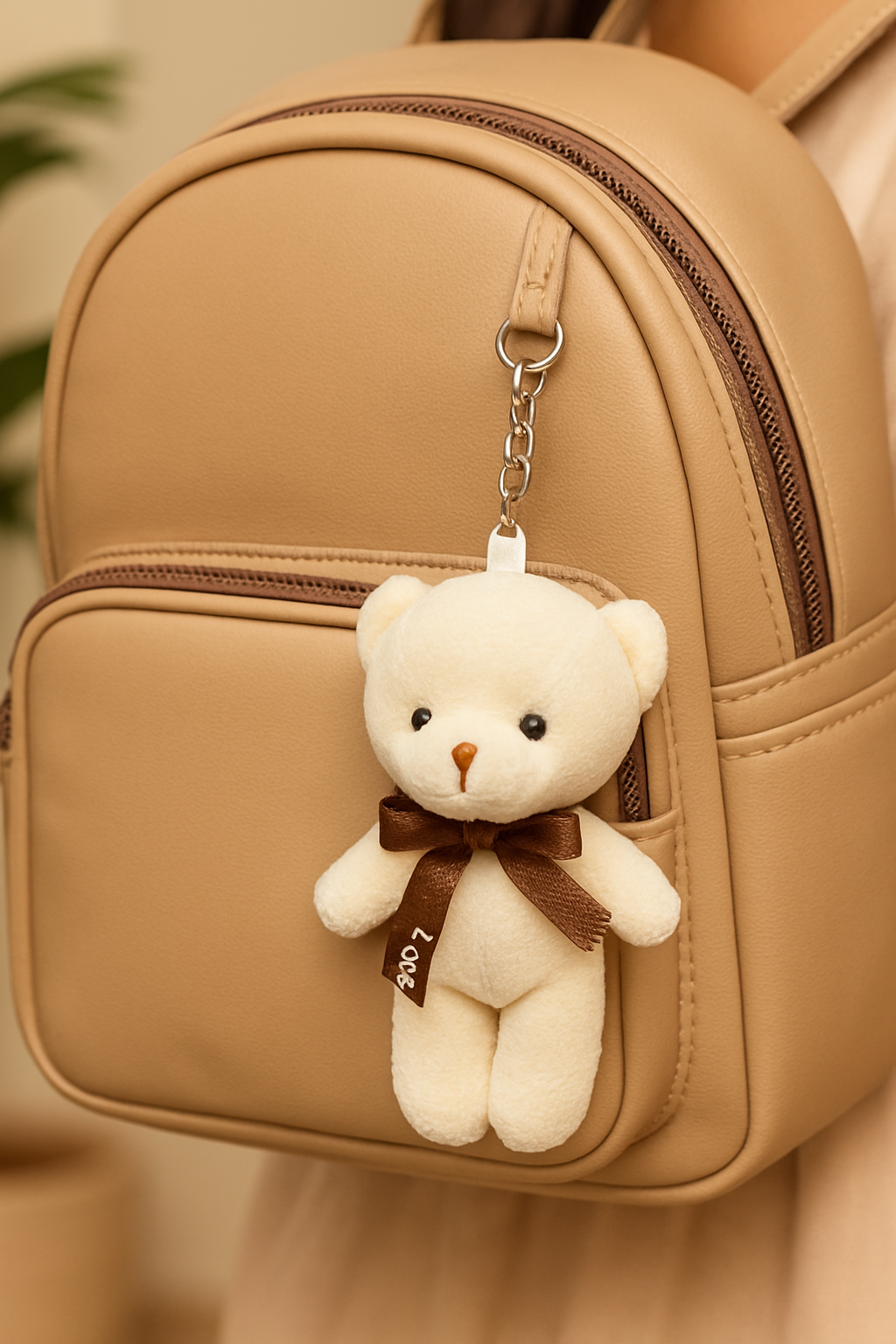 Plush White Teddy Keychain