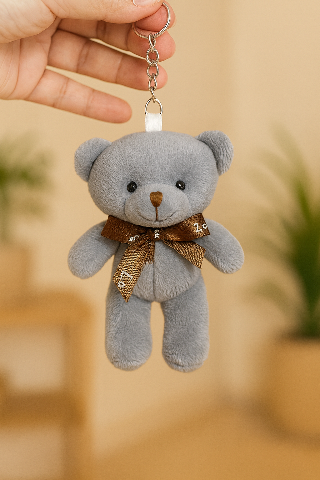 Plush Grey Teddy Keychain