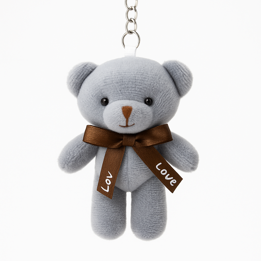 Plush Grey Teddy Keychain