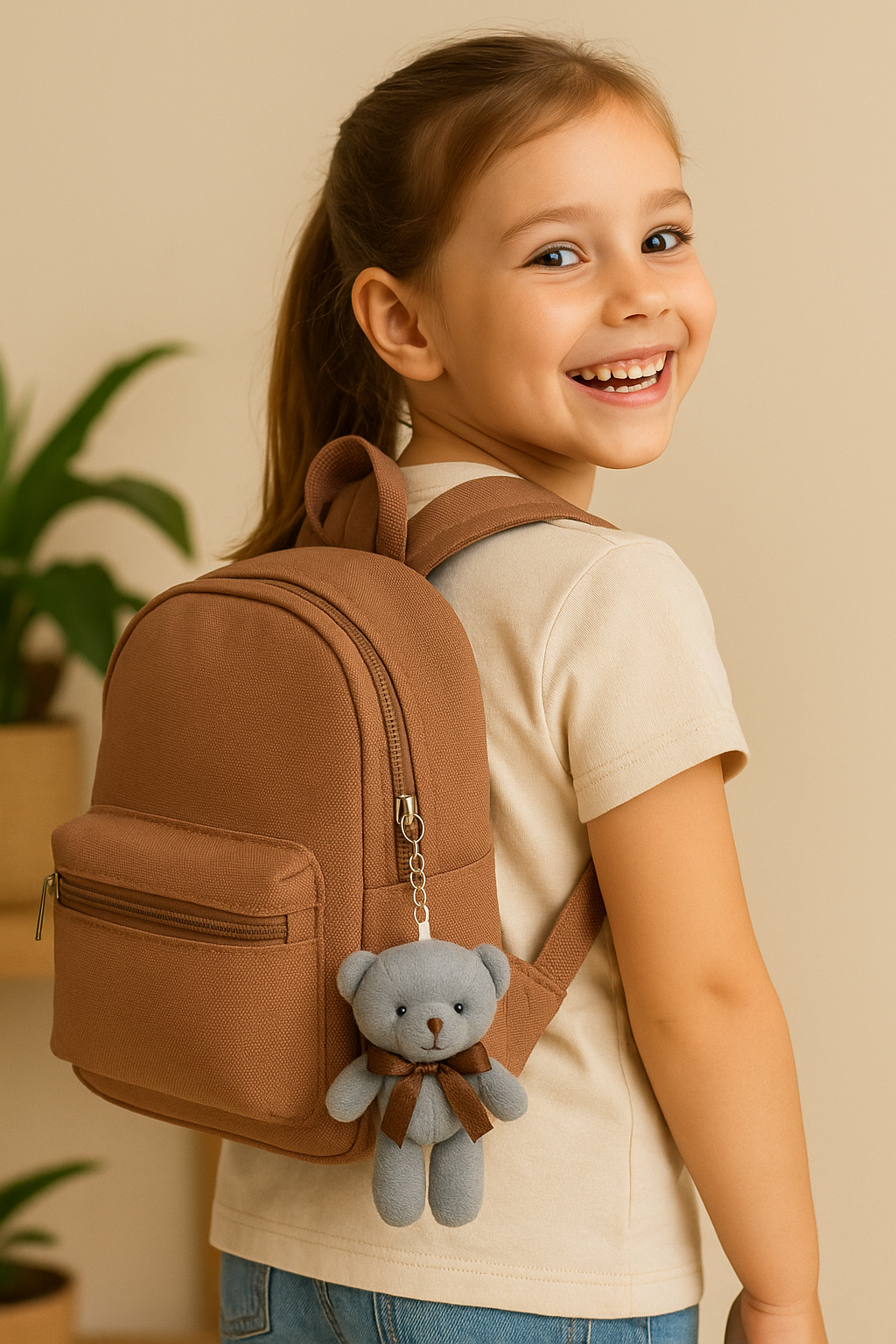 Plush Grey Teddy Keychain