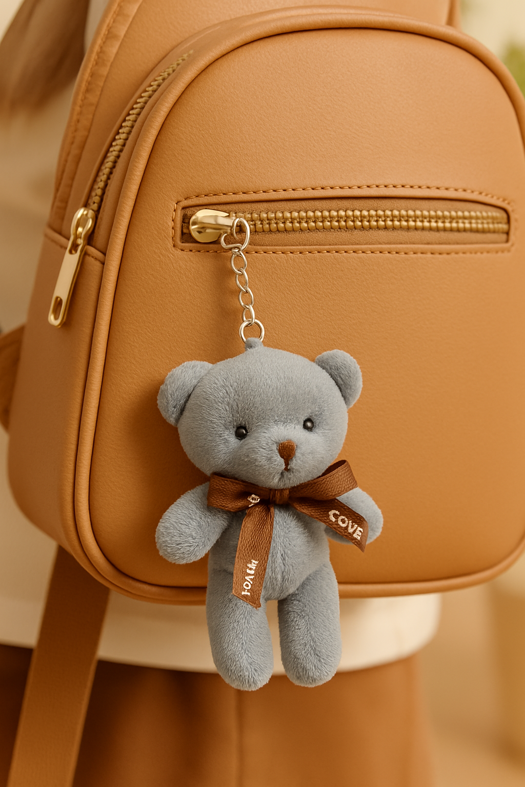 Plush Grey Teddy Keychain