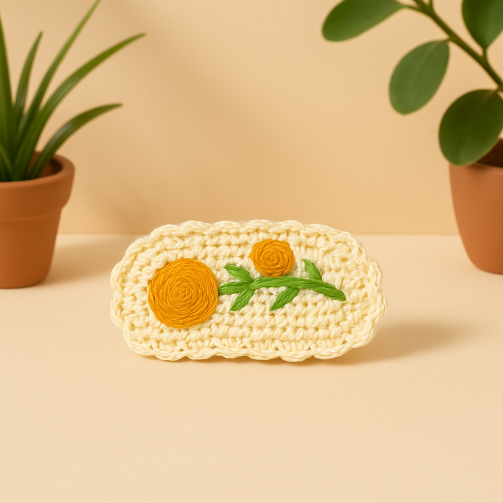 Handmade Yellow Floral Crochet Hair Clip