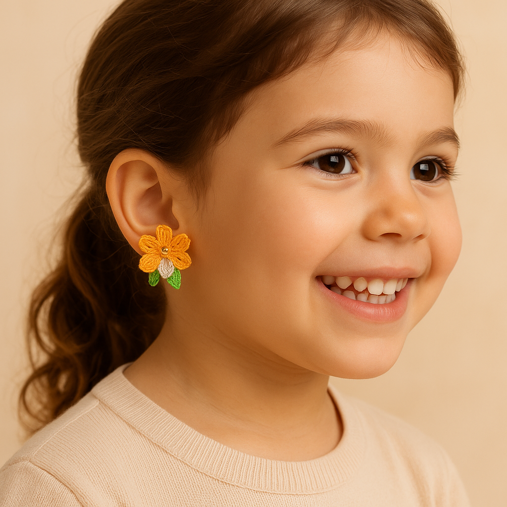 Crochet Yellow Bloom Flower Earrings