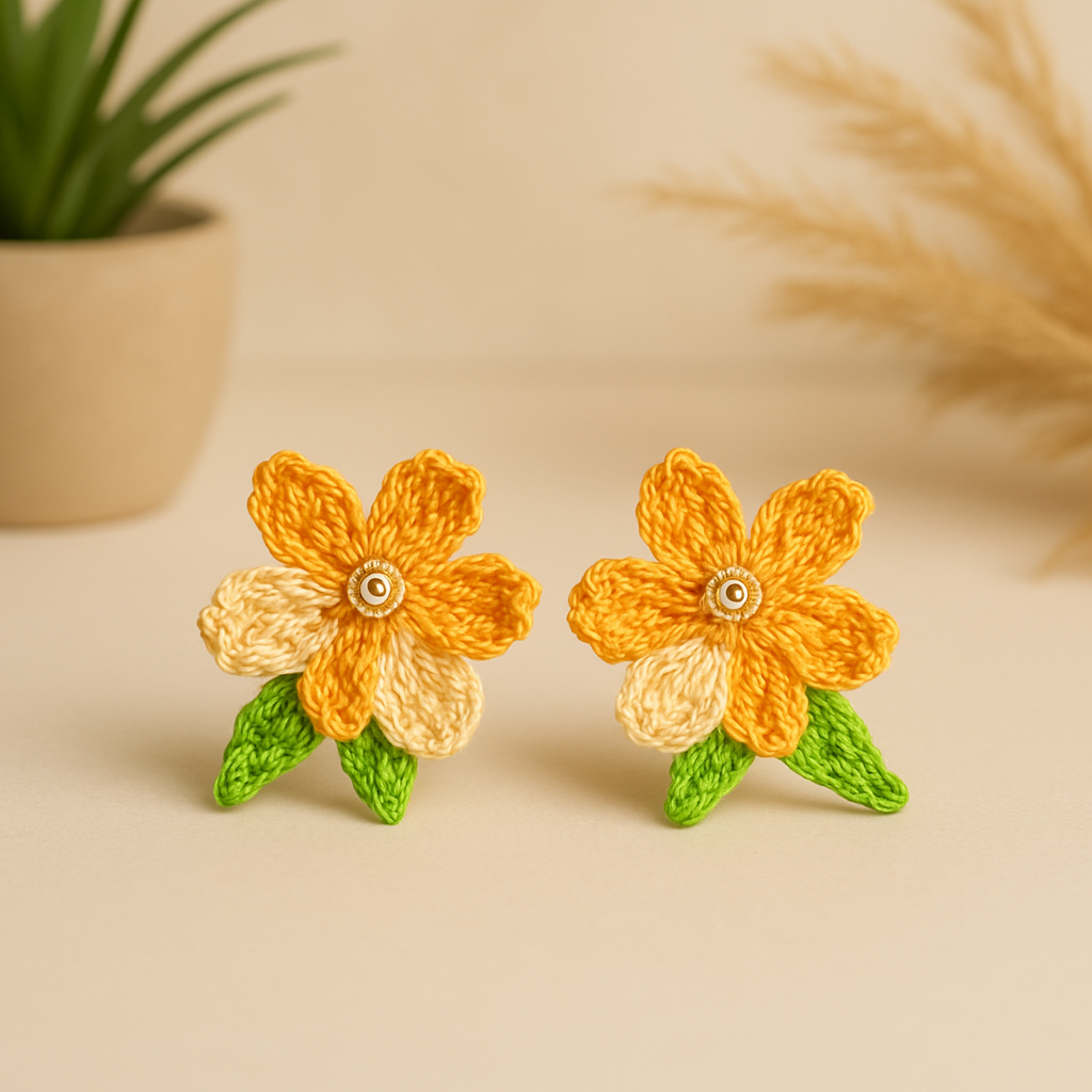Crochet Yellow Bloom Flower Earrings