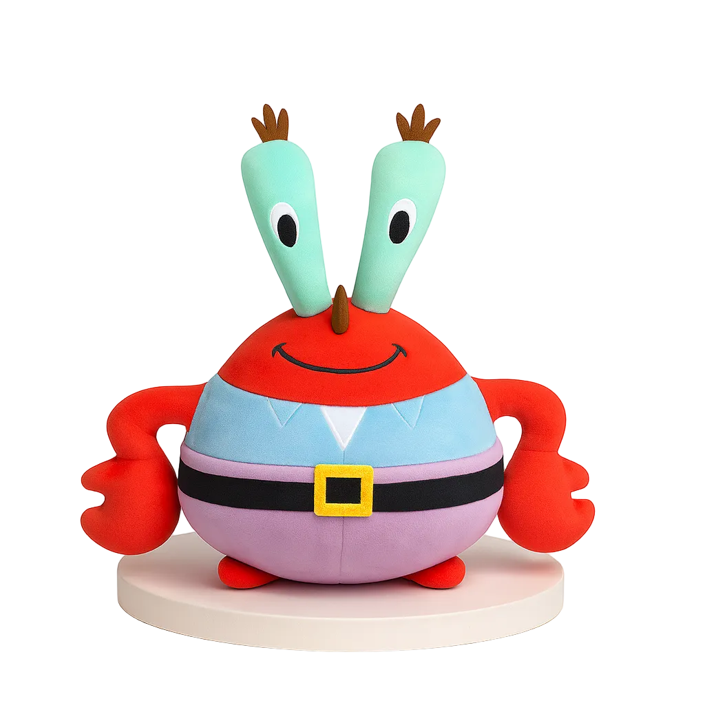 Colorful cartoon-like crab figurine on a white background